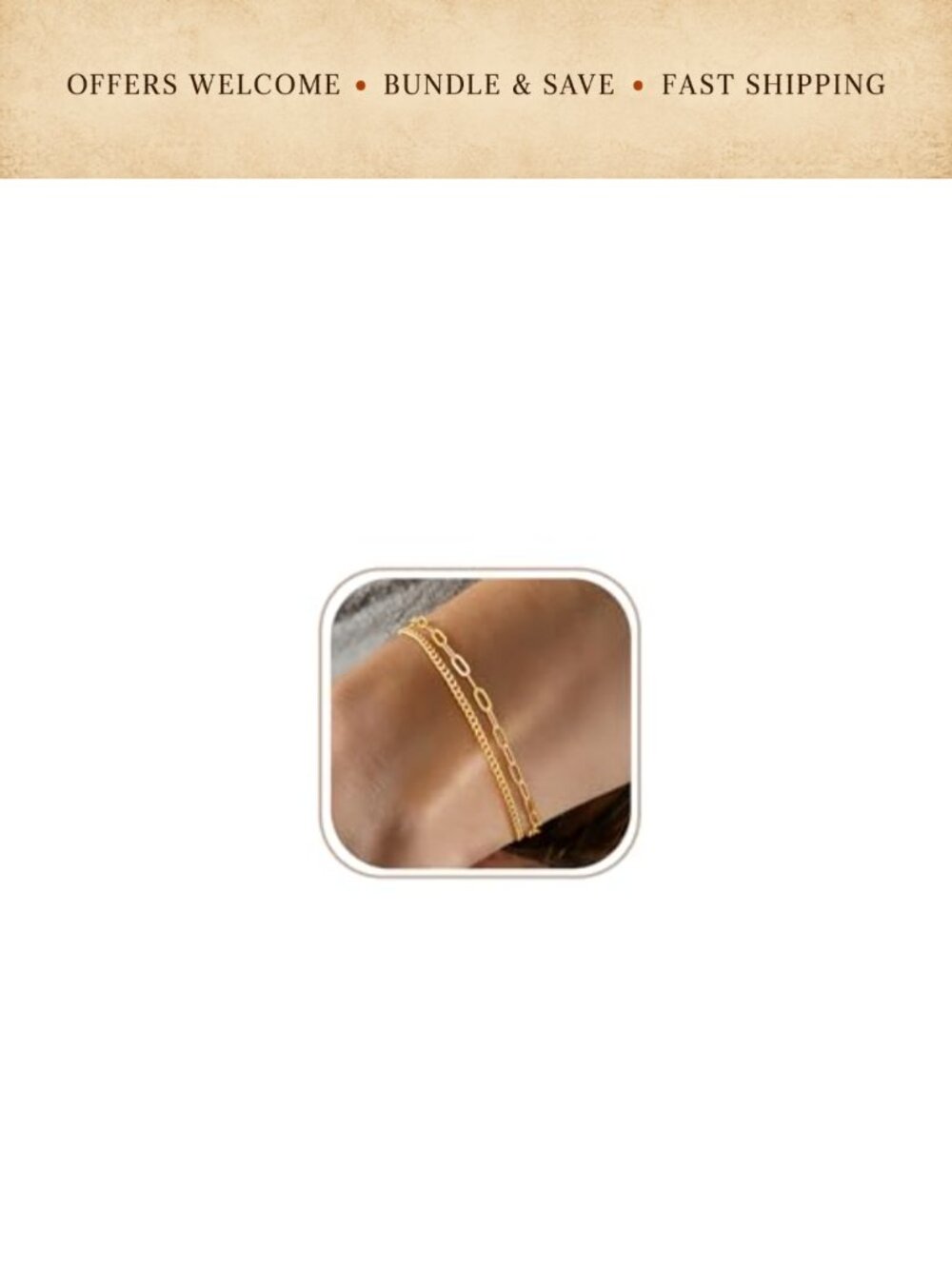 Gold Plated Layered Bracelet Set Paperclip Chain Dainty Stackable Women's